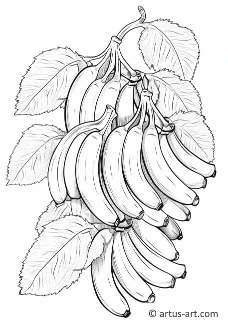 Страница раскраски с гроздью бананов